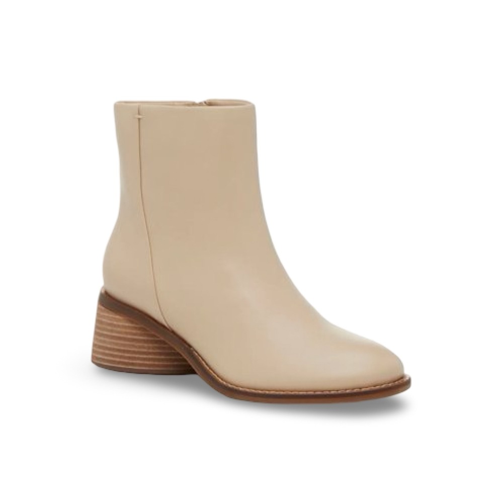 Lucky Brand Womens Cream Beige Leather Ankle Boots Stacked Block Heel Size 8M/39
